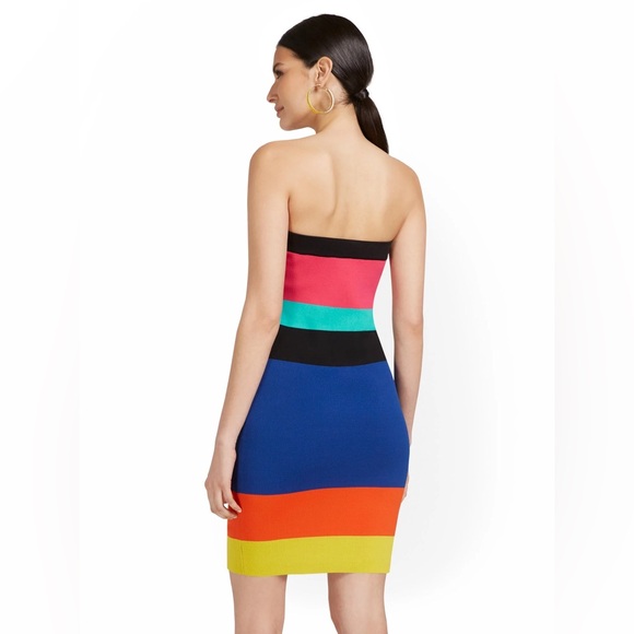 New York & Company Strapless Colorblock Stripe Sweater Dress NWT XL Bold Bodycon - Picture 2 of 8